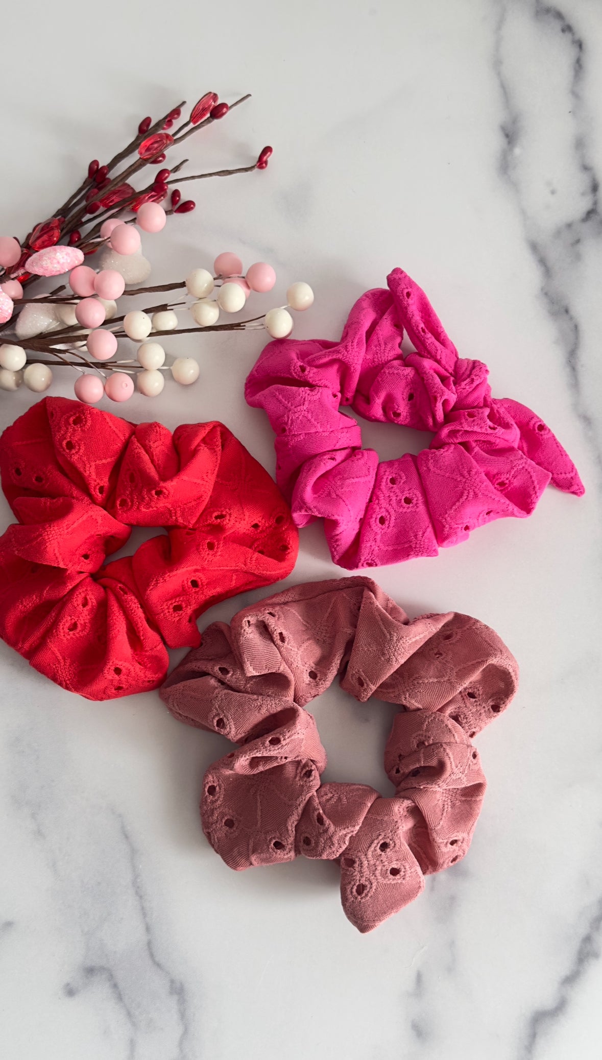 Valentines eyelet scrunchies