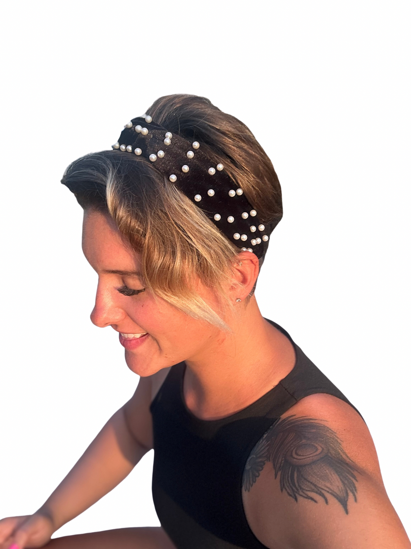 Velvet and pearl solid headband