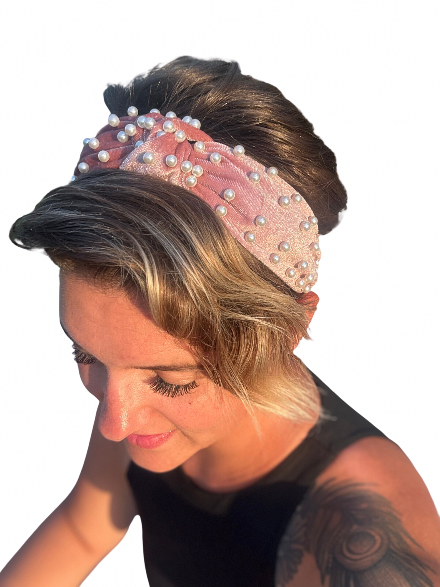 Velvet and pearl solid headband