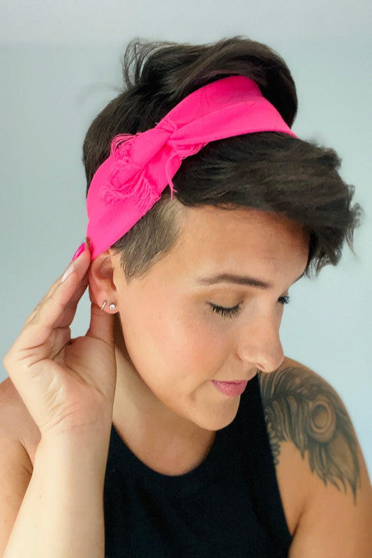 Neon Pink Distressed Headband
